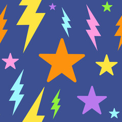 Seamless pattern colorful star and thunder cute