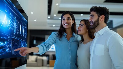 Team Collaboration on Digital Interface: Young Professionals Analyzing Data on Interactive Screen