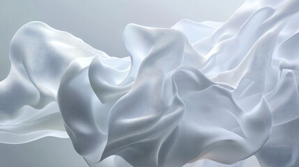 Obraz premium Abstract waving white lines forming a fluid structure, displayed on a plain white background, concept of movement and elegance. Generative AI