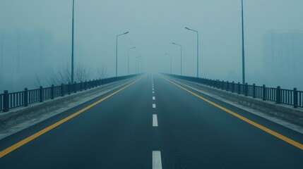 Empty asphalt road vanishing in smoky haze: climate action and emissions awareness