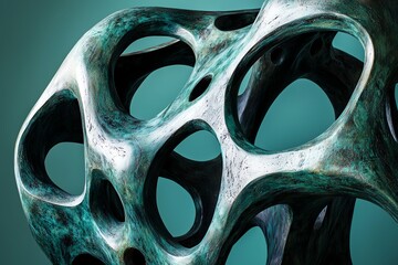A sculptural piece featuring organic shapes with hollow openings, showcasing a blend of modern art and abstract design.