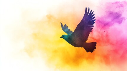 Fototapeta premium A colorful silhouette of a bird in flight, set against a vibrant, abstract background of swirling hues.
