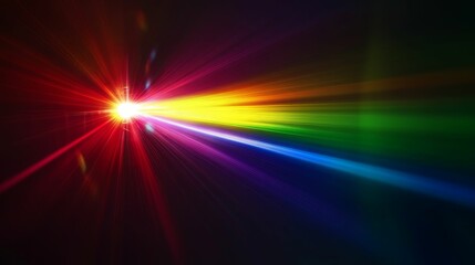 Bright rainbow light beams radiate outwards.