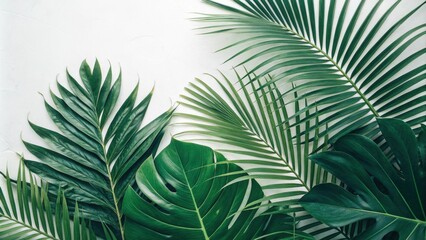 Obraz premium Tropical Greenery Composition with Lush Leaves on White Background