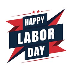 Obraz premium Happy Labor Day sticker label, tag, sticker. Red and blue shapes with Labor day text. US Labor Day typography greeting card, poster, banner.