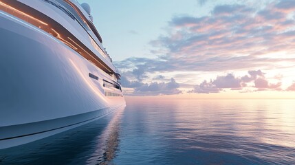 Obraz premium Luxury yacht at sunset on calm ocean. (1)