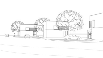 townhouse architectural sketch 3d illustration	
