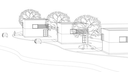 townhouse architectural sketch 3d illustration	
