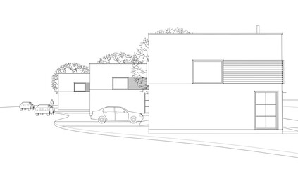 townhouse architectural sketch 3d illustration	
