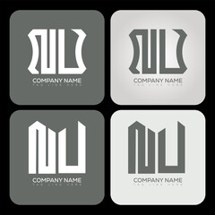 NU polygon, hexagon, flat and simple letter logo set in one artboard. NU minimalist and classic logo.