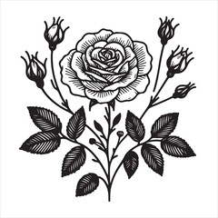 A long-stemmed rose's silhouette in a stencil clipart