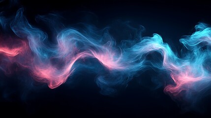 Obraz premium Abstract blue and pink smoke waves on black background.