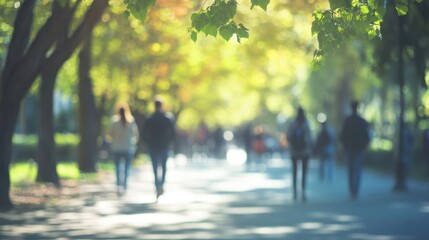 Blurred background People are walking in the recreation park Recreation and entertainment Background image : Generative AI