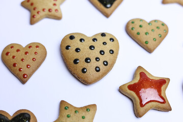 Gingerbread cookies on a white background. Christmas and New Year.