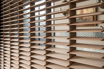 A close-up view of wooden blinds