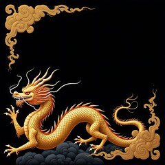 Obraz premium Magnificent Golden Dragon Art: Chinese Mythology and Eastern Culture Depiction
