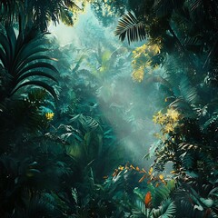 Lush and Vibrant Jungle Landscape in Dreamlike Mystical Rendition