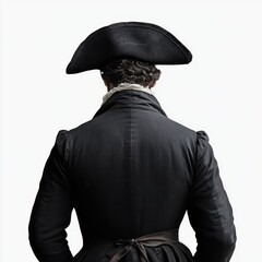 Back view of a historical man wearing 18th century French Revolution Tricorne Hat, Generative AI