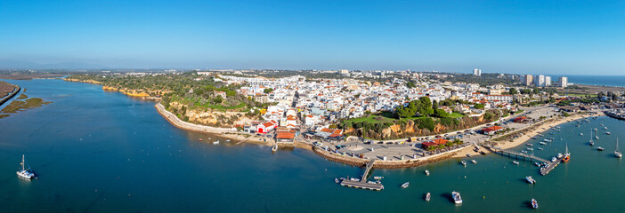 Aerial panorama  from the touristic village Alvor in the Algarve Portugal