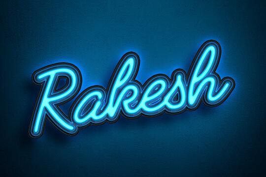 Neon Light Editable Text Effect of Hindi name Rakesh.