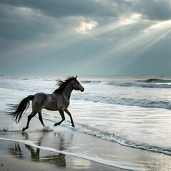 Obraz premium horse running on sea