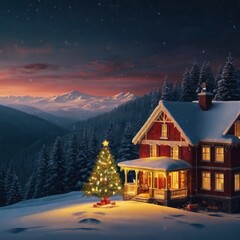 Fototapeta premium Christmas house in the night