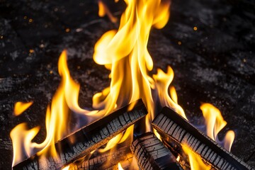 a large yellow and silver burning fire on black