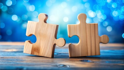 two puzzle pieces coming together on blue glittering background, bond link tie attachment