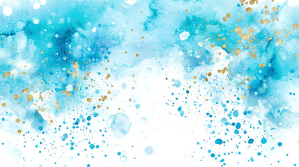 Fototapeta premium Abstract blue watercolor background with gold splashes.