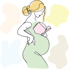 Serene and Simple Line Art of a Girl Engrossed in a Book Pastel Colors