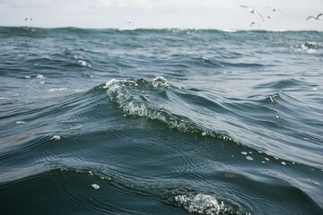 A close-up shot of the sea surface with waves.