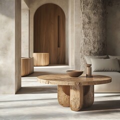 Meticulously Crafted Wooden Table with Elegant Joinery and Textured Surfaces