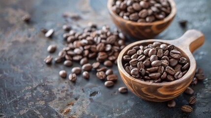Fototapeta premium Wooden bowls filled with aromatic coffee beans
