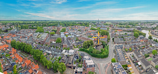 Aerial panorama from the historical city Woerden in the Netherlands