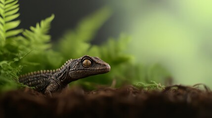 Obraz premium Adorable Baby Gecko in Lush Green Foliage Reptile Wildlife Closeup