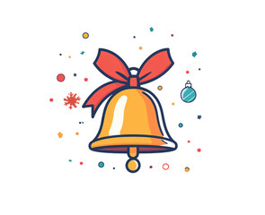 Icon of a Christmas bell with a red ribbon on a white background