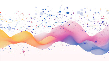 Obraz premium Vibrant abstract waves and interconnected dots form a visual depiction of data flow and dynamic connections