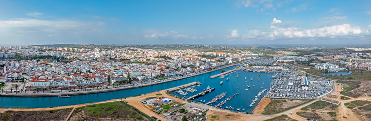 Naklejka premium Aerial panorama from the the city Lagos in the Algarve Portugal