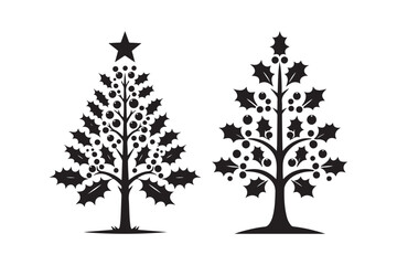 Two Stylish Christmas Tree Silhouettes for Cards, T-Shirts, and Holiday Decor