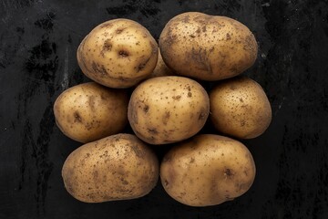 a stack of fresh, brownish potatoes