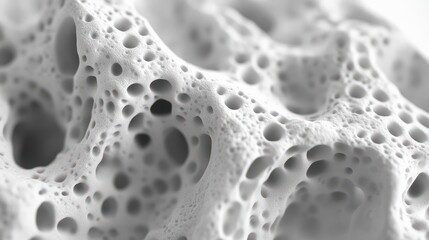 Macro shot of intricate white porous structure. natural formations, organic patterns, detailed texture