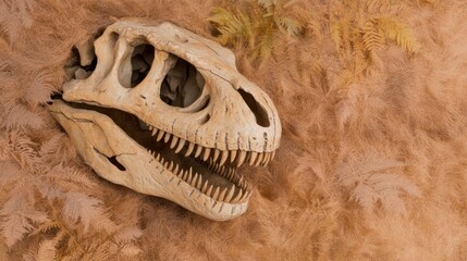 Prehistoric Dinosaur Skull Fossil in Dried Grass Paleontology Extinct Animal