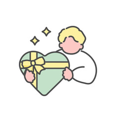 ハート型のプレゼントを持つシンプルな男性イラスト