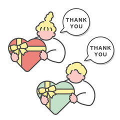 ハート型のプレゼントを持つシンプルな男女イラスト