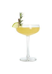 Tasty Christmas cocktail in glass isolated on white