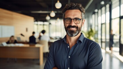 Obraz premium Empowered LGBTQ Entrepreneur in Vibrant Co-Working Space with Engaging Smile and Natural Charisma Illuminated by Sunlight