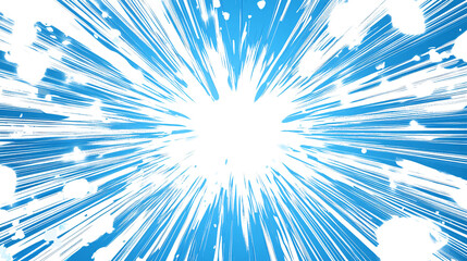 Obraz premium Colorful Comic Book Explosion Illustration blue speed lines isolated on white & transparent a background.