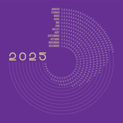 Calendrier 2025 en Français, Design Créatif, Forme Ronde, Modifiable et Coloré violet rose