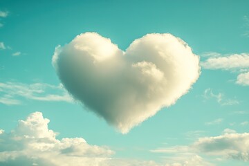 Fototapeta premium perfectly formed heart cloud floating high in pristine sky surrounded by subtle shades of blue and white plenty of