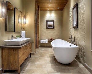 Spa-Like Modern Bathroom with Mocha Mousse Tiles and Mirrors